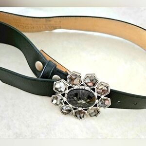 Leatherock Black Leather Belk With Silver Rock Encrusted Flower Buckle